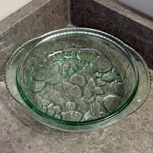 Vintage Libbey “Orchard Fruit” Textured Green Glass Baking Dish